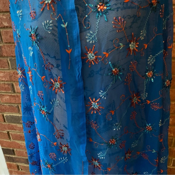 Vintage Sequined Gota Work Embroidered Blue Dupatta Stole Scarf Wrap X-Large - Picture 8 of 8